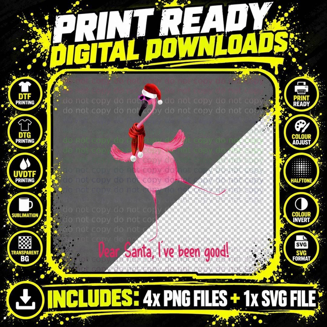 Flamingo Santa T-Shirt, Christmas Holiday Png SVG Digital Bundle