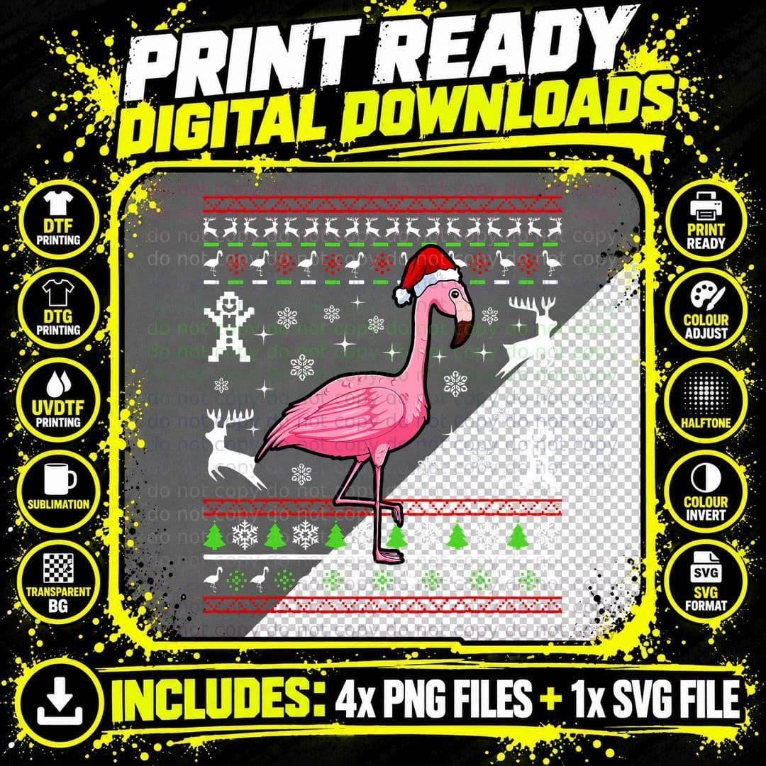 Flamingo Ugly Christmas Pajama T-Shirt Png SVG Digital Bundle