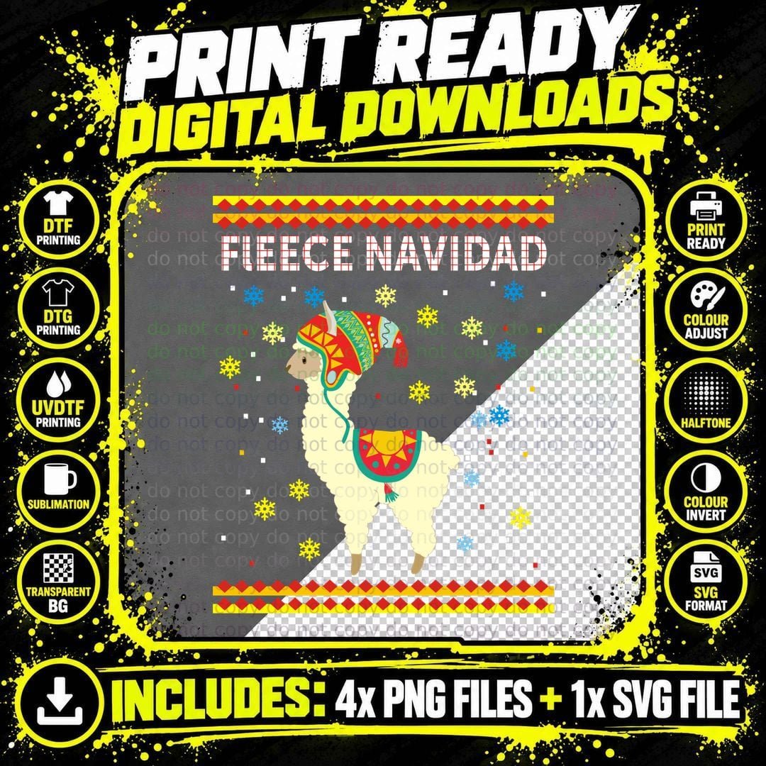 Fleece Navidad Xmas Cute Llama T-Shirt Png SVG Digital Bundle