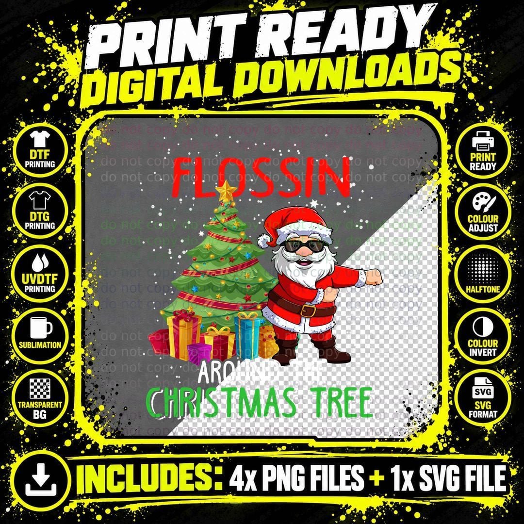 Flossin' Christmas Tree T-Shirt, Festive Holiday Style Png SVG Digital Bundle