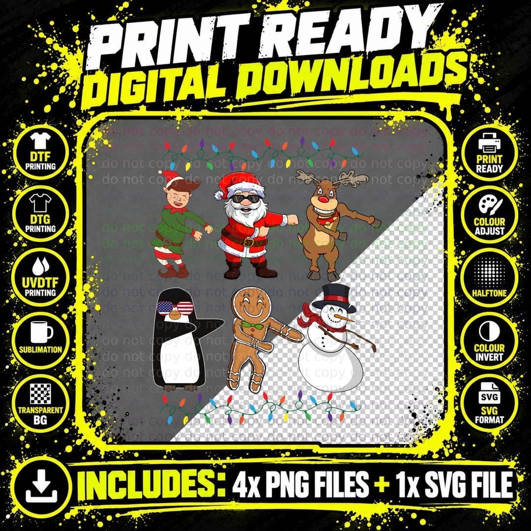 Flossing Christmas Characters T-Shirt Png SVG Digital Bundle