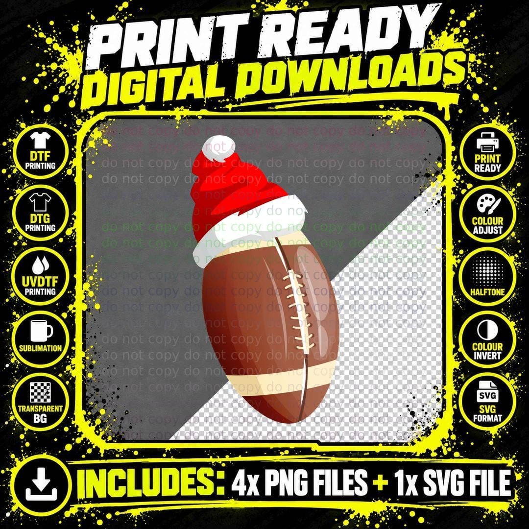 Football Santa Hat T-Shirt, Christmas Sports Apparel Png SVG Digital Bundle