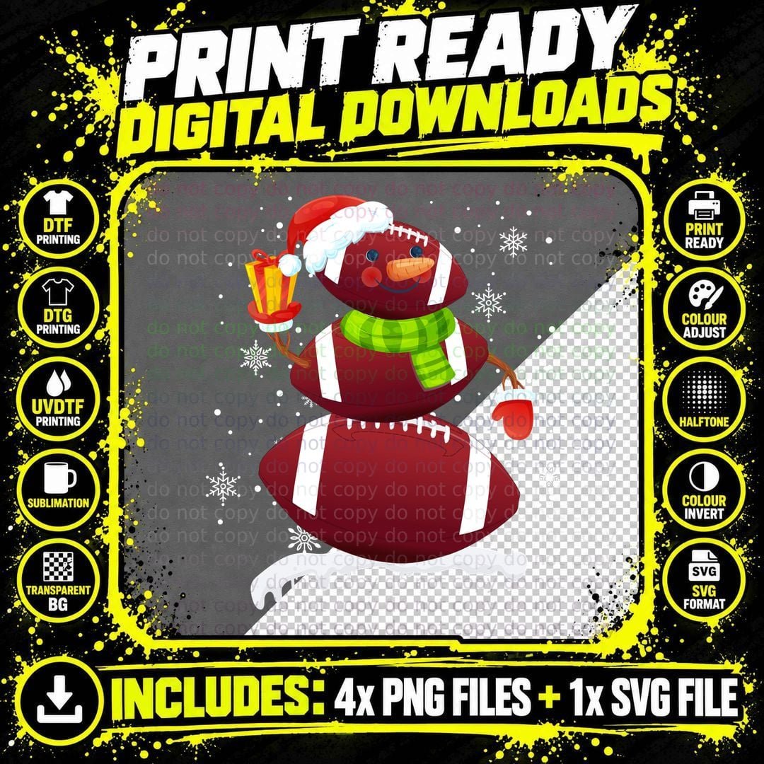 Football Snowman T-Shirt, Christmas Sports Theme Png SVG Digital Bundle
