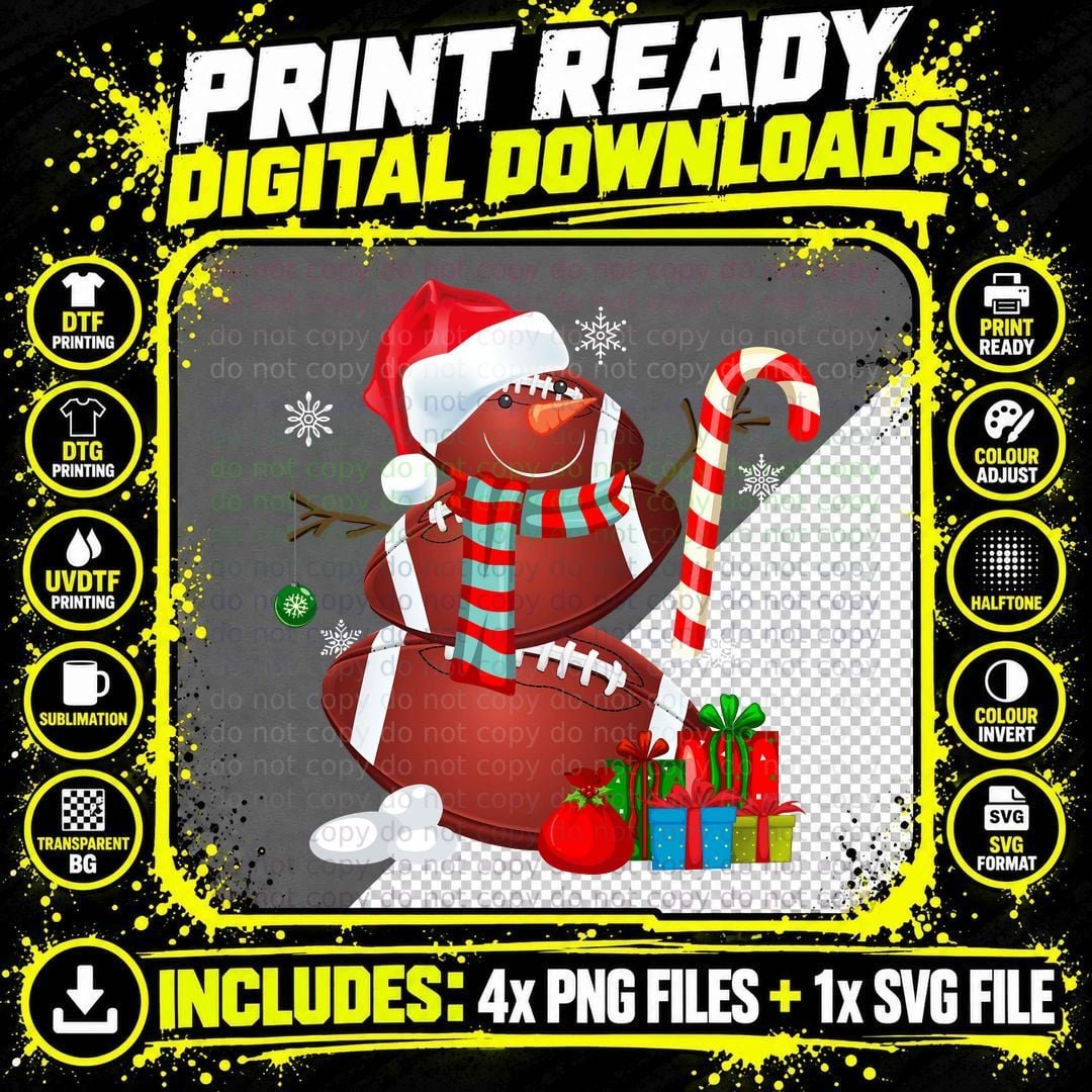 Football Snowman T-Shirt, Christmas Sports Theme Png SVG Digital Bundle