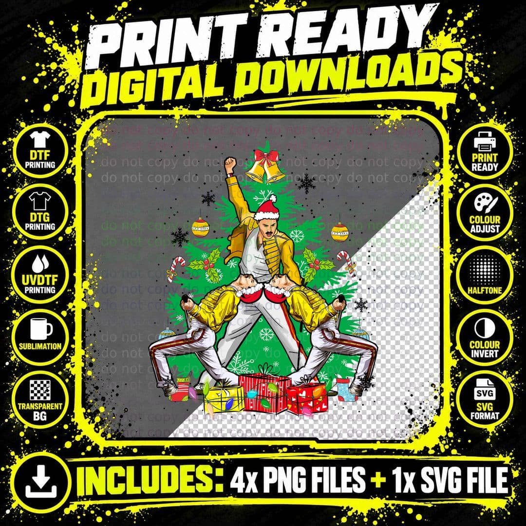 Freddie Mercury Christmas T-Shirt, Festive Rock Legend Png SVG Digital Bundle