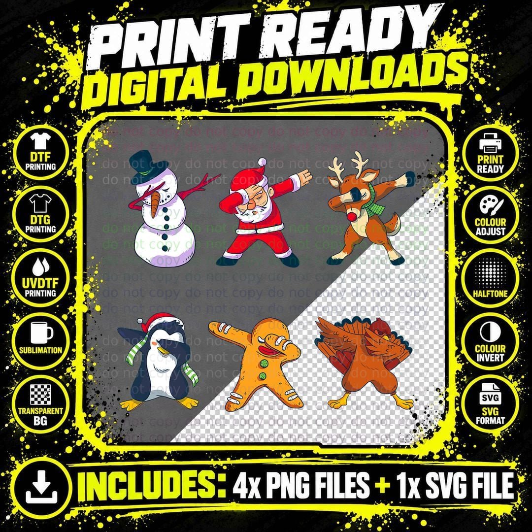 Funny Animal Dabbing Christmas T-Shirt Png SVG Digital Bundle