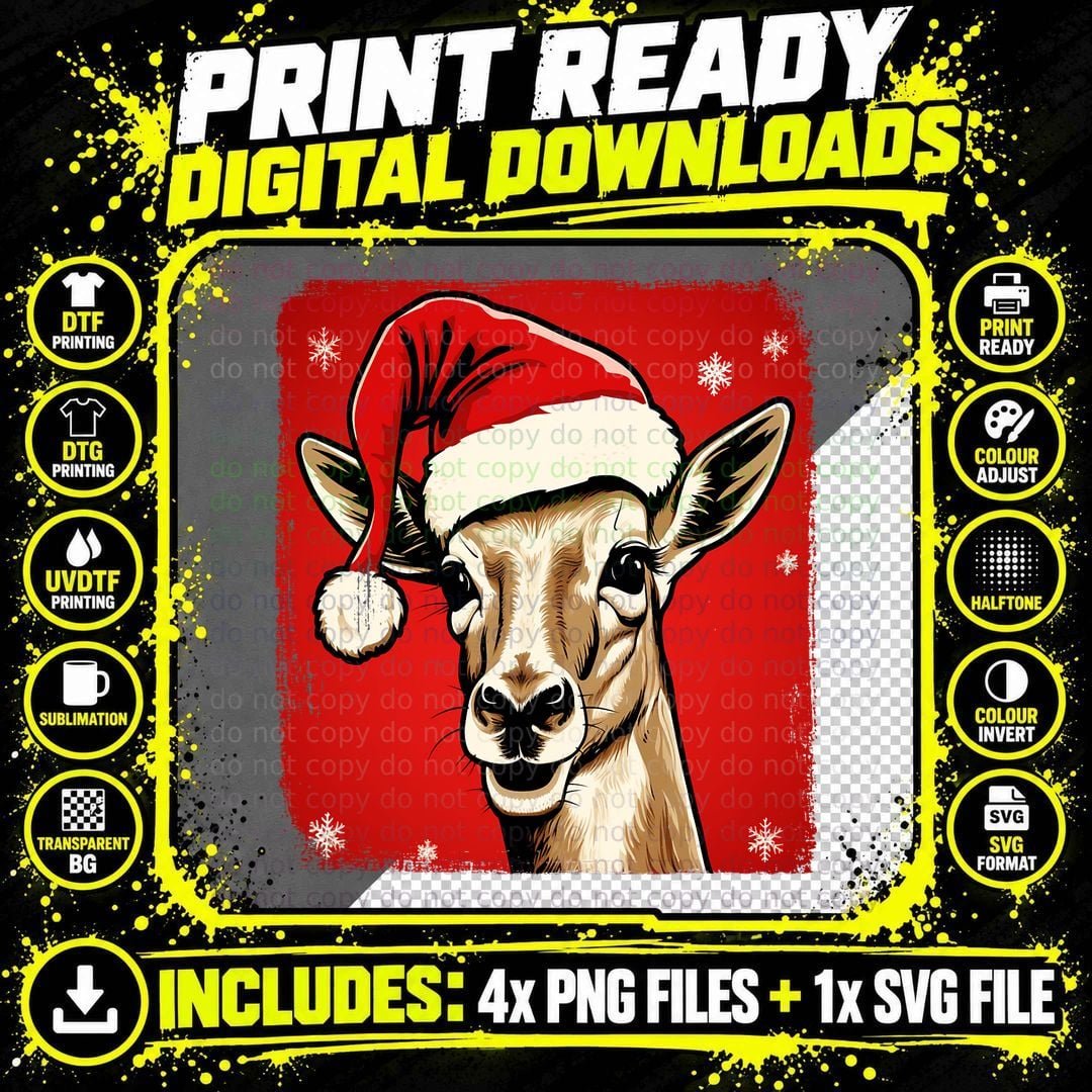 Funny Antelope Christmas T-Shirt, Holiday Animal Print Png SVG Digital Bundle