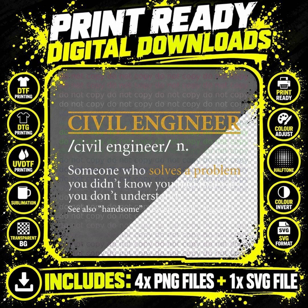 Funny CIVIL Engineer Definition Birthday or Christmas Png SVG Digital Bundle