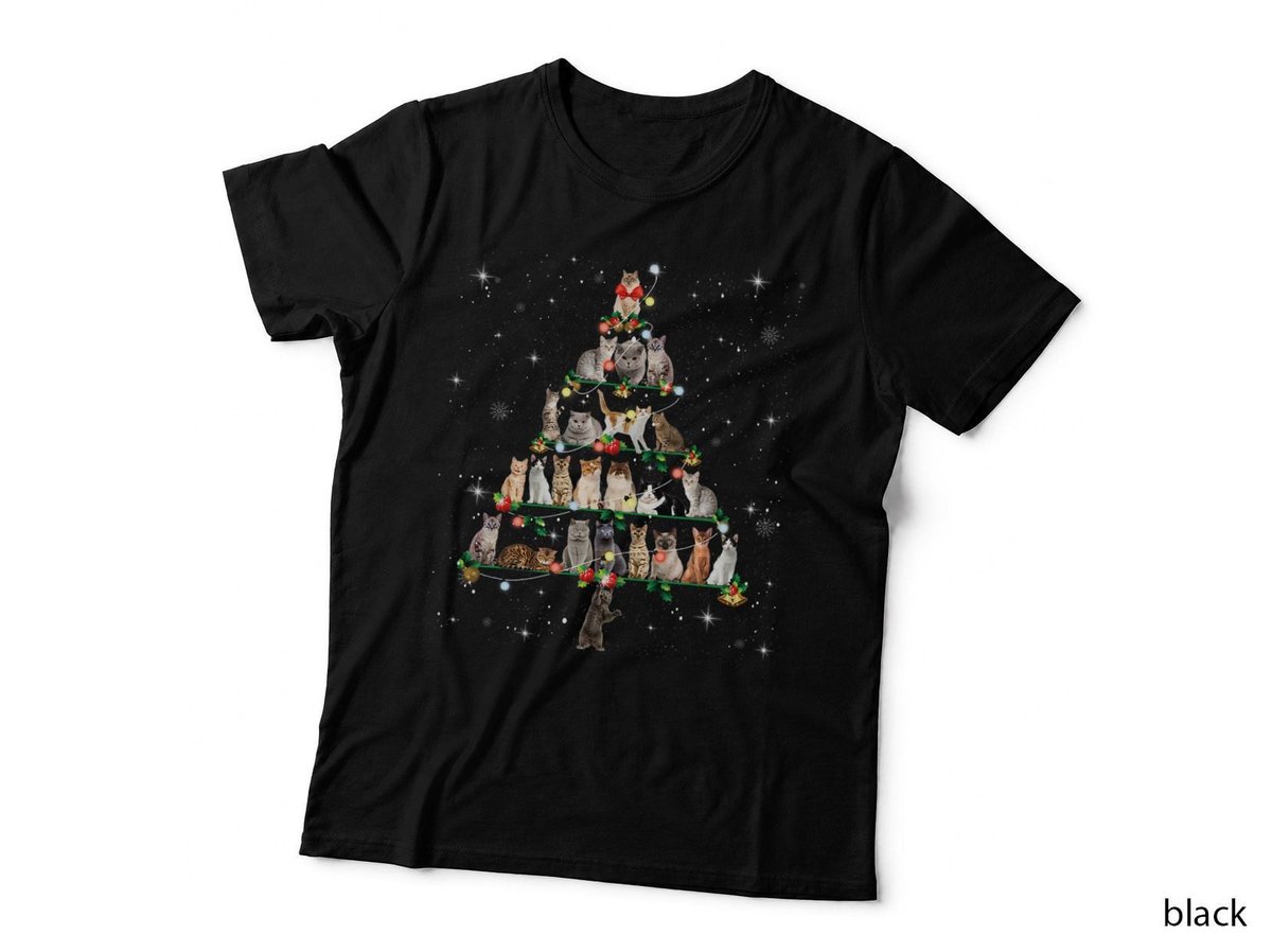 Funny Cats Christmas Tree Ornament Decor Design Cat Lover T-Shirt