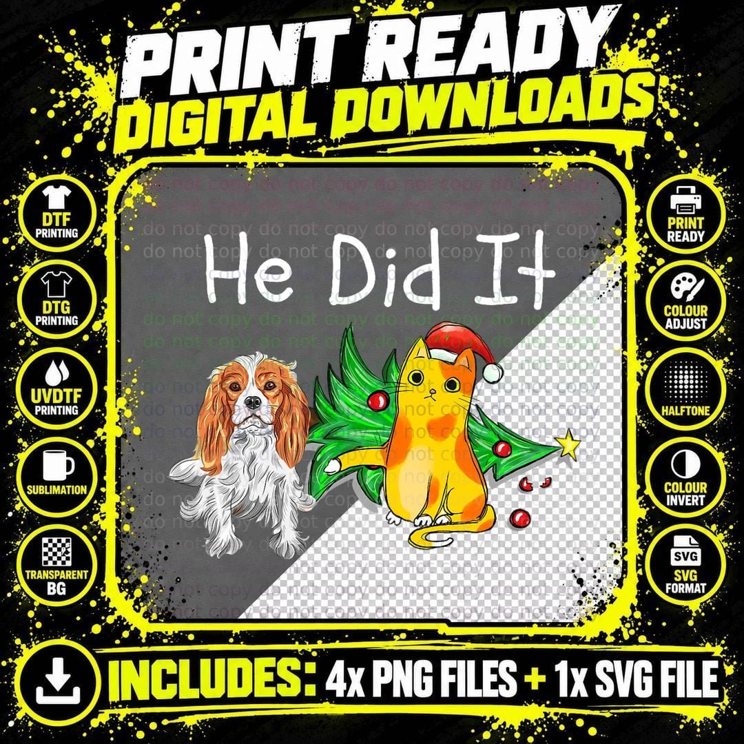 Funny Christmas Cat Knocked Over Christmas Tree He Did Png SVG Digital Bundle