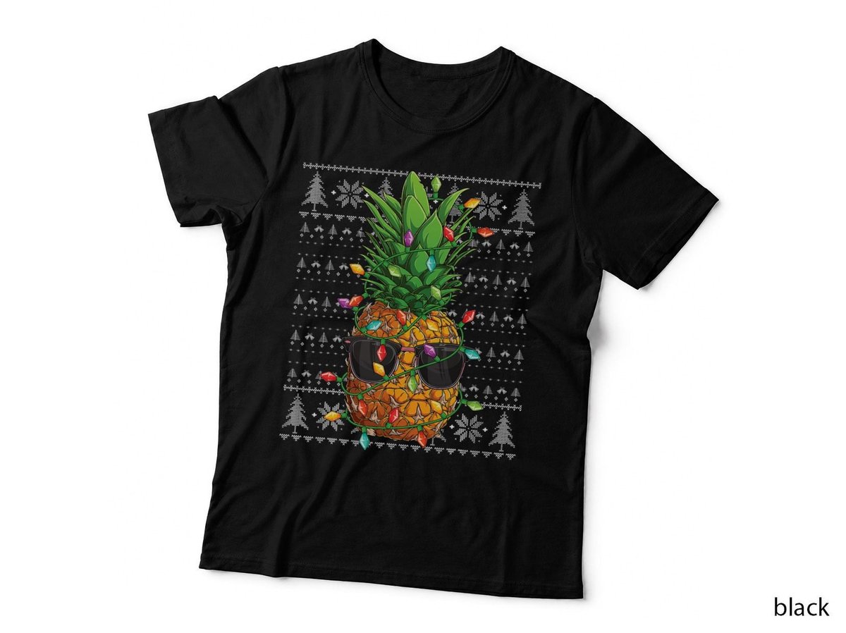 Funny Christmas Pineapple T-Shirt, Ugly Sweater Style, Festive Holiday Print