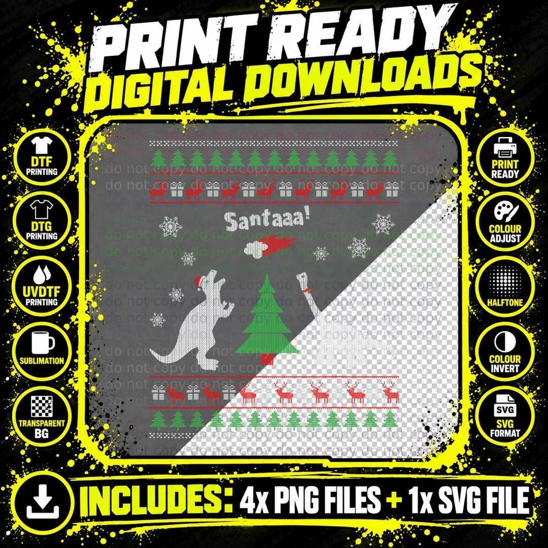 Funny Dinosaurs and Santa Ugly Christmas Sweater T-Shirt Png SVG Digital Bundle