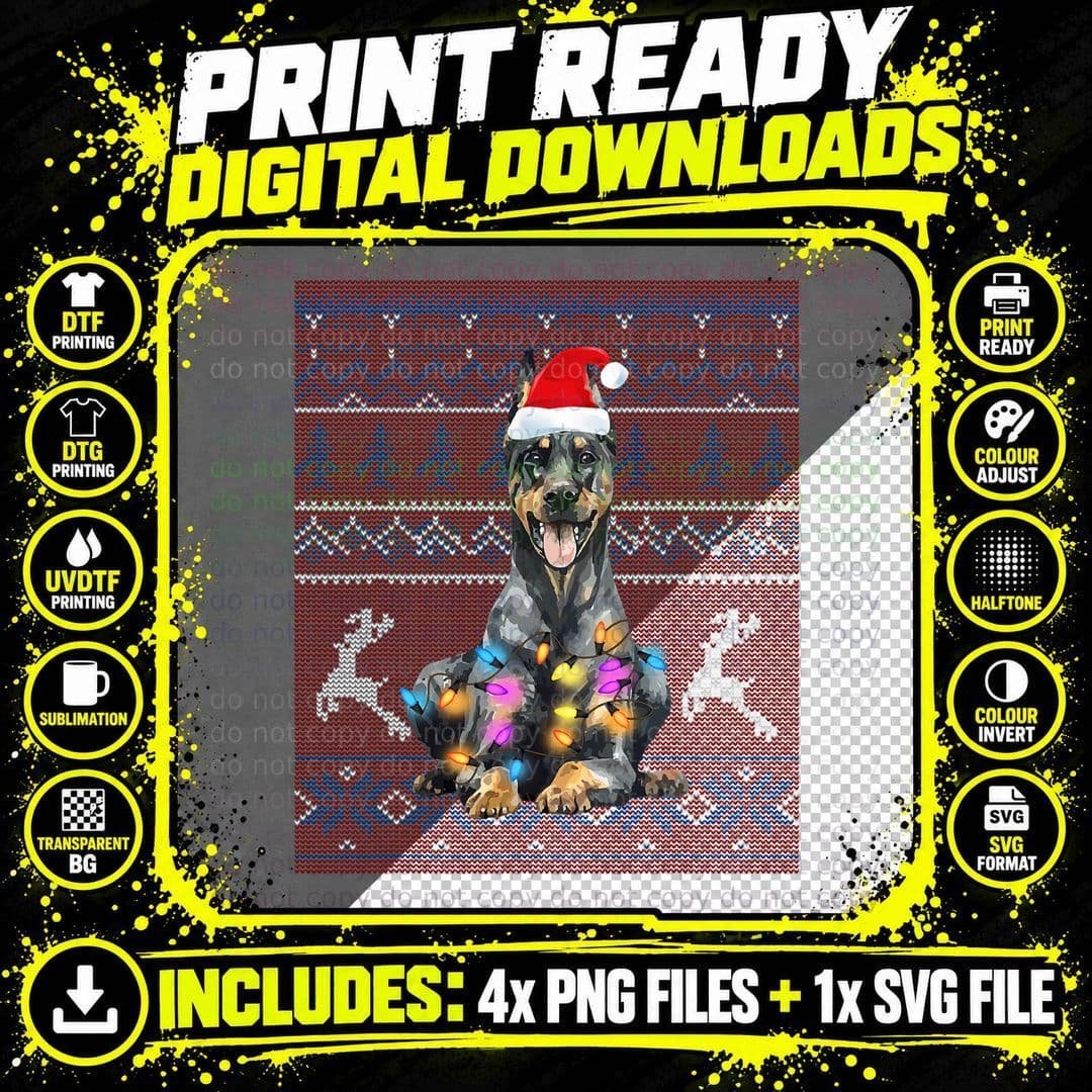 Funny Doberman Christmas Ugly Sweater T-Shirt Png SVG Digital Bundle