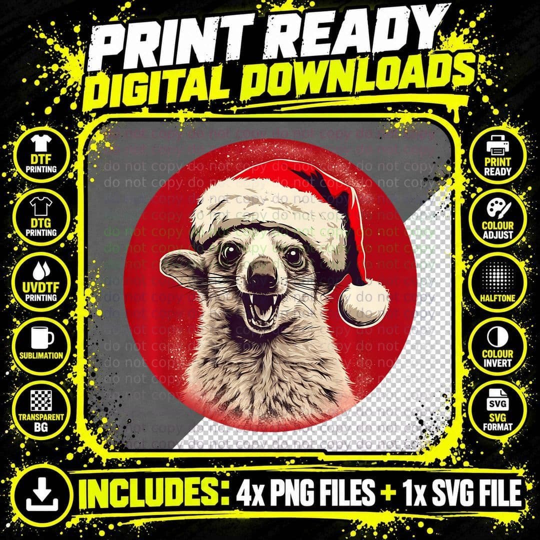 Funny Lemur Christmas T-Shirt, Festive Animal Print Png SVG Digital Bundle