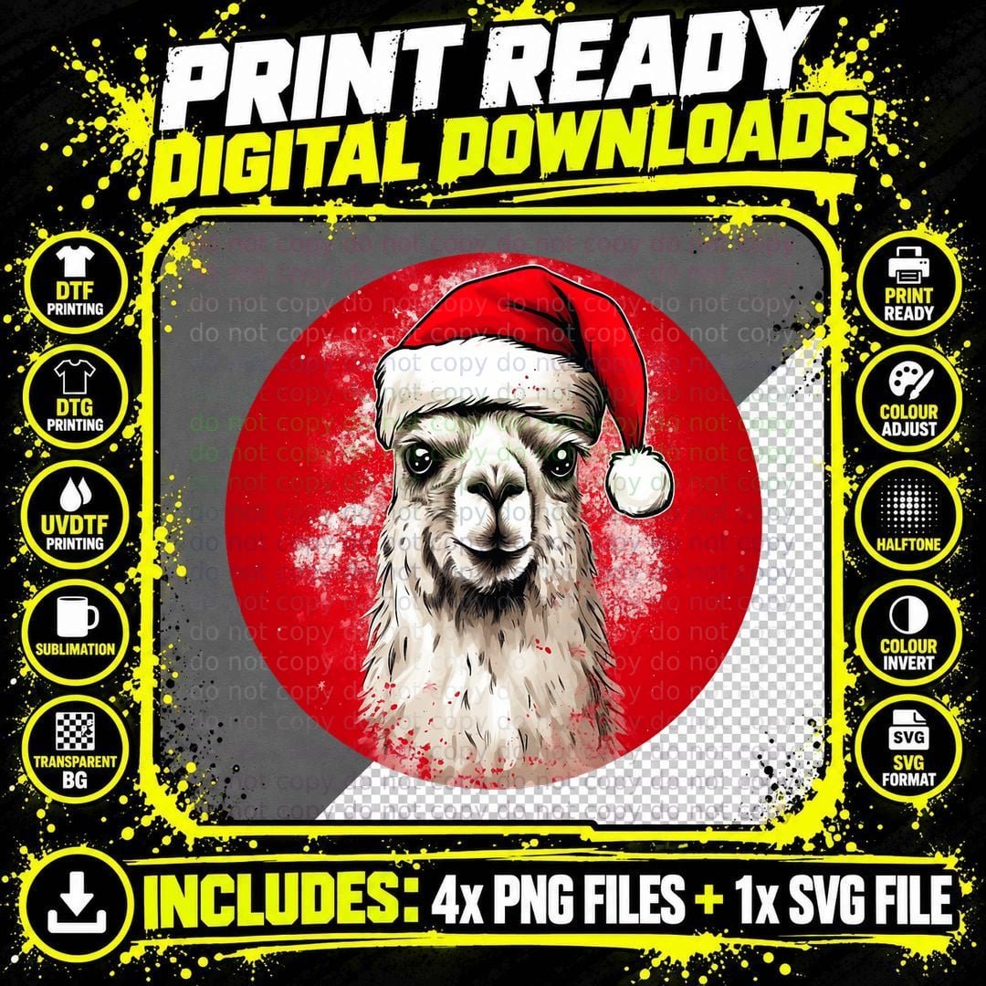 Funny Llama Alpaca Christmas T-Shirt Png SVG Digital Bundle
