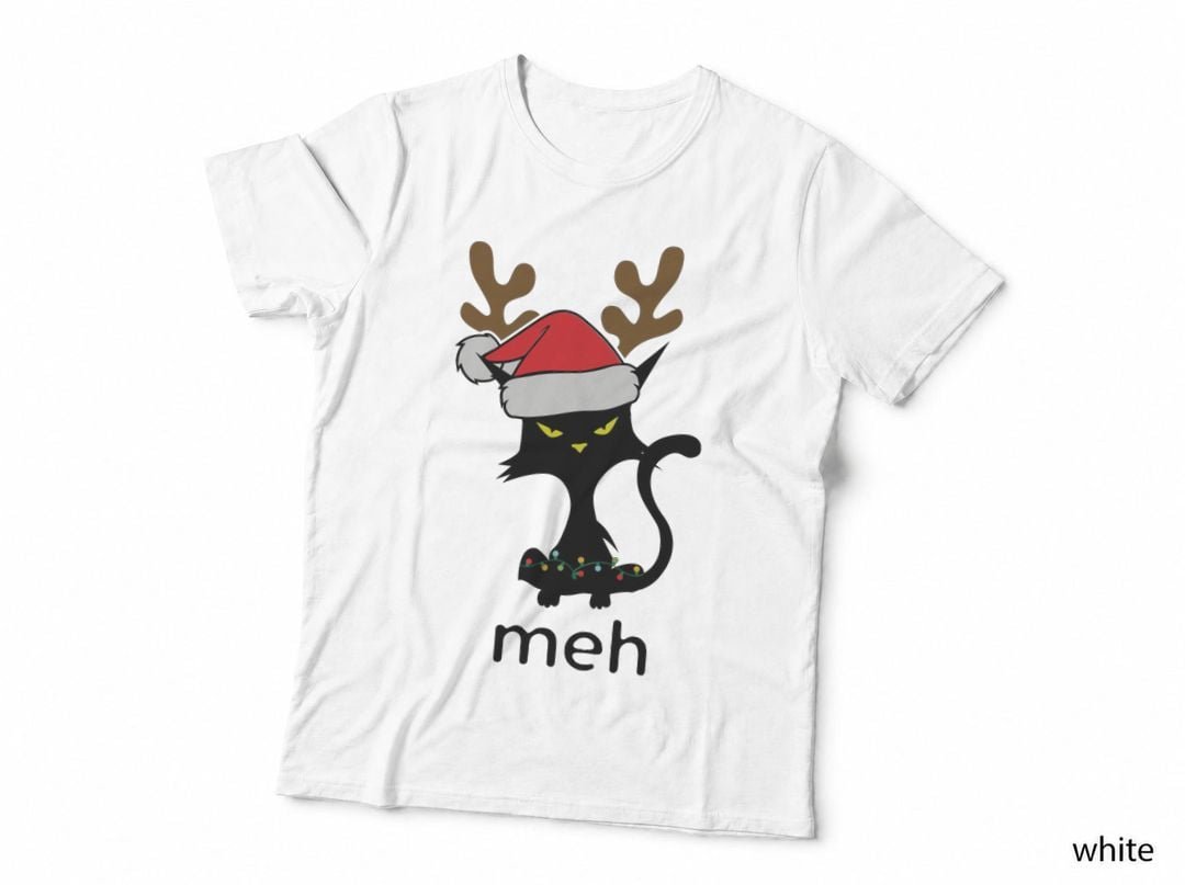 Funny Meh Cat T-Shirt, Ugly Christmas Sweater, Cat Lovers Apparel