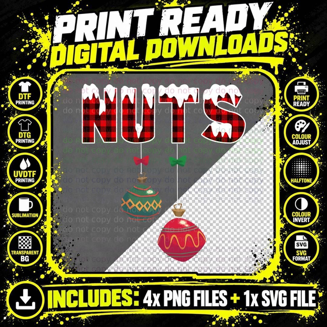 Funny Nuts Baubells Balls T-Shirt, Christmas Ornament Png SVG Digital Bundle
