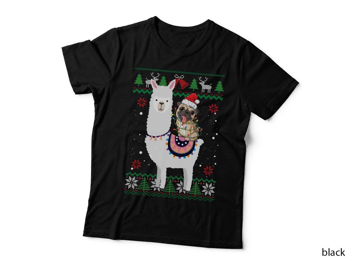 Funny Pug Riding Llama Christmas Sweatshirt, Holiday Gift T-Shirt