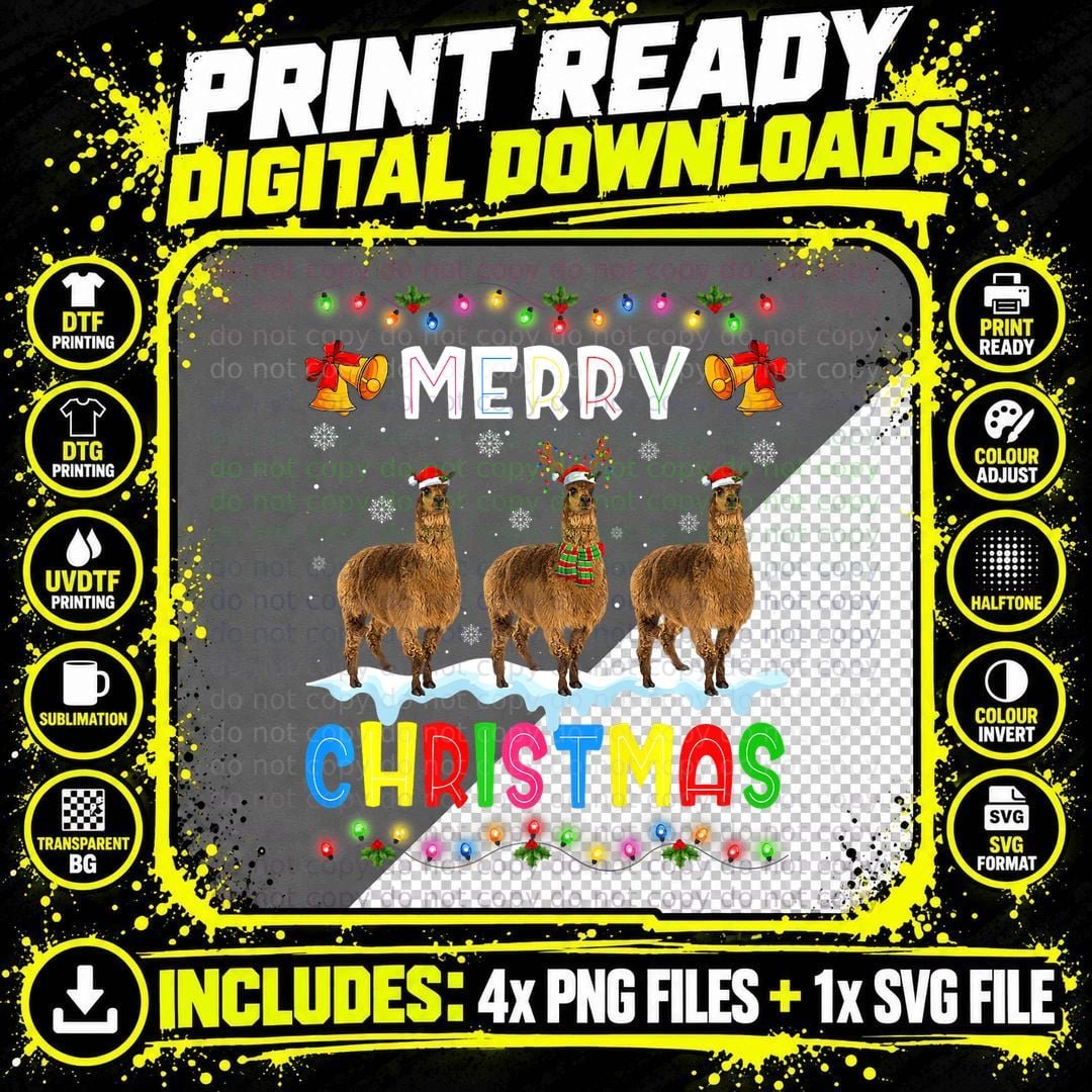Funny Santa Alpaca Christmas T-Shirt Png SVG Digital Bundle