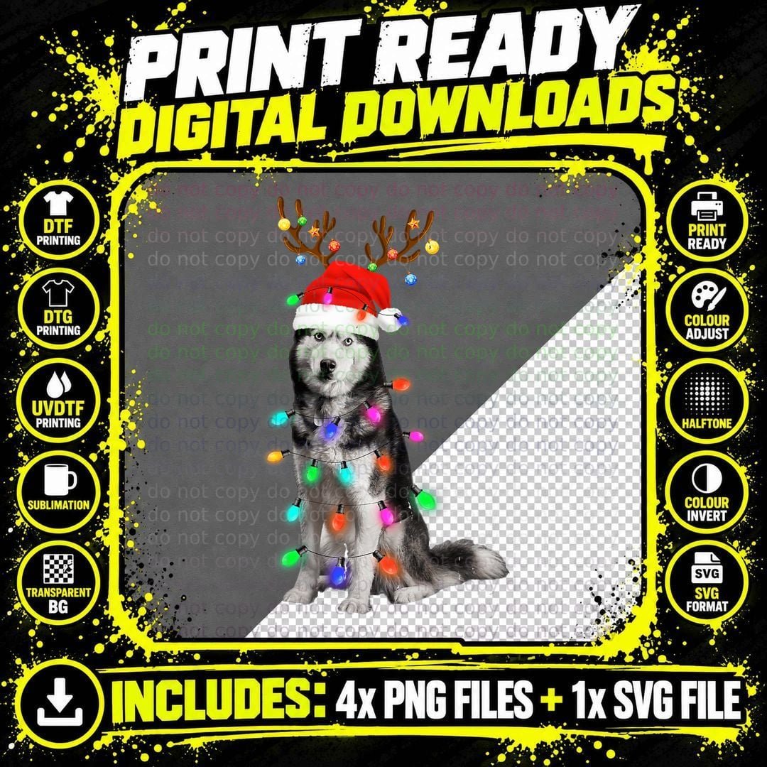 Funny Siberian Husky with Santa Hat T-Shirt Png SVG Digital Bundle