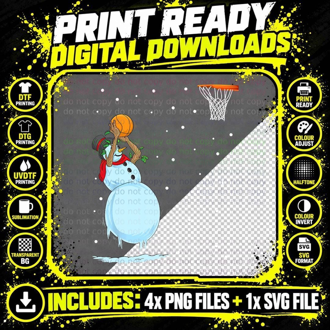 Funny Snowman Basketball Christmas T-Shirt Png SVG Digital Bundle