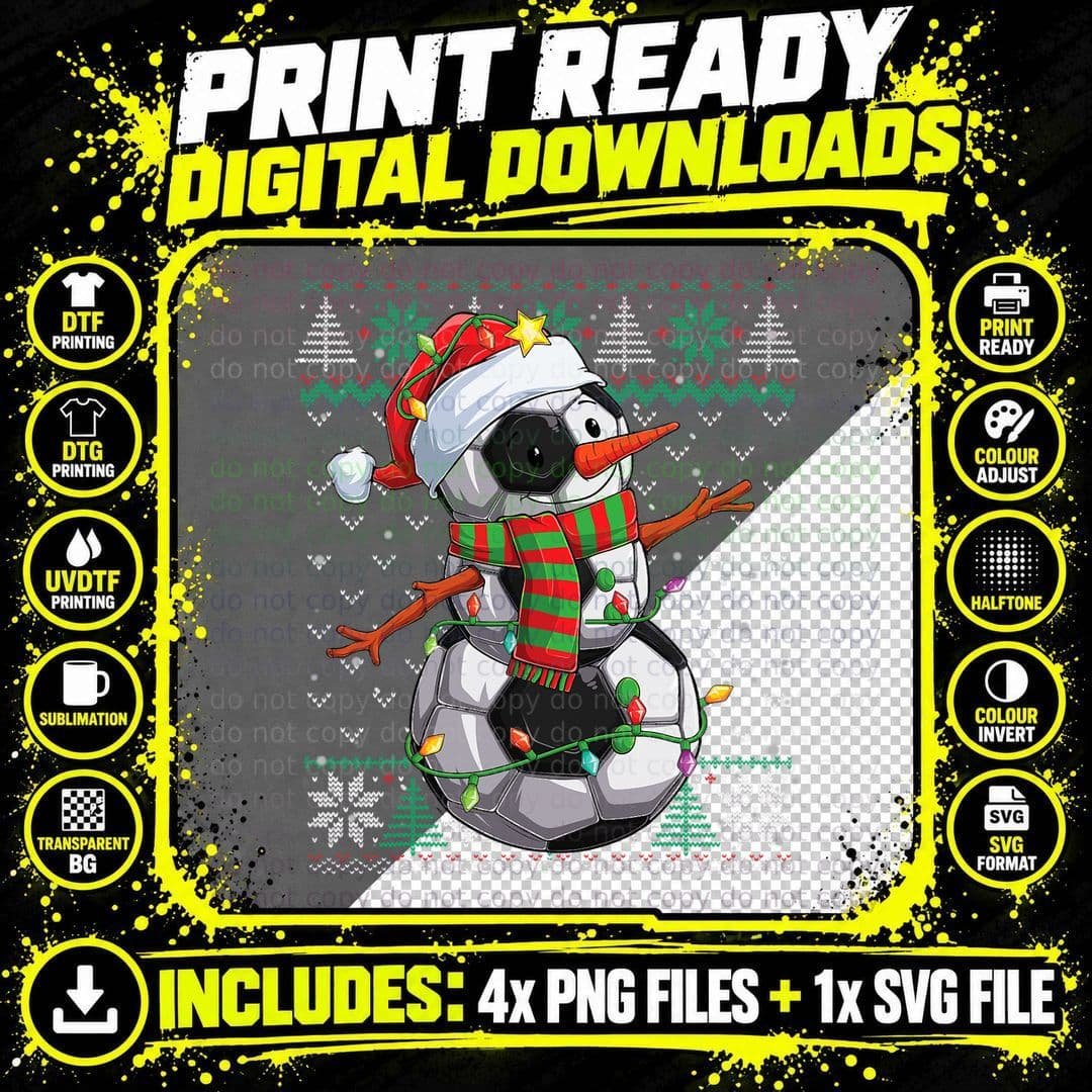 Funny Snowman Soccer Christmas Ball T-Shirt Png SVG Digital Bundle