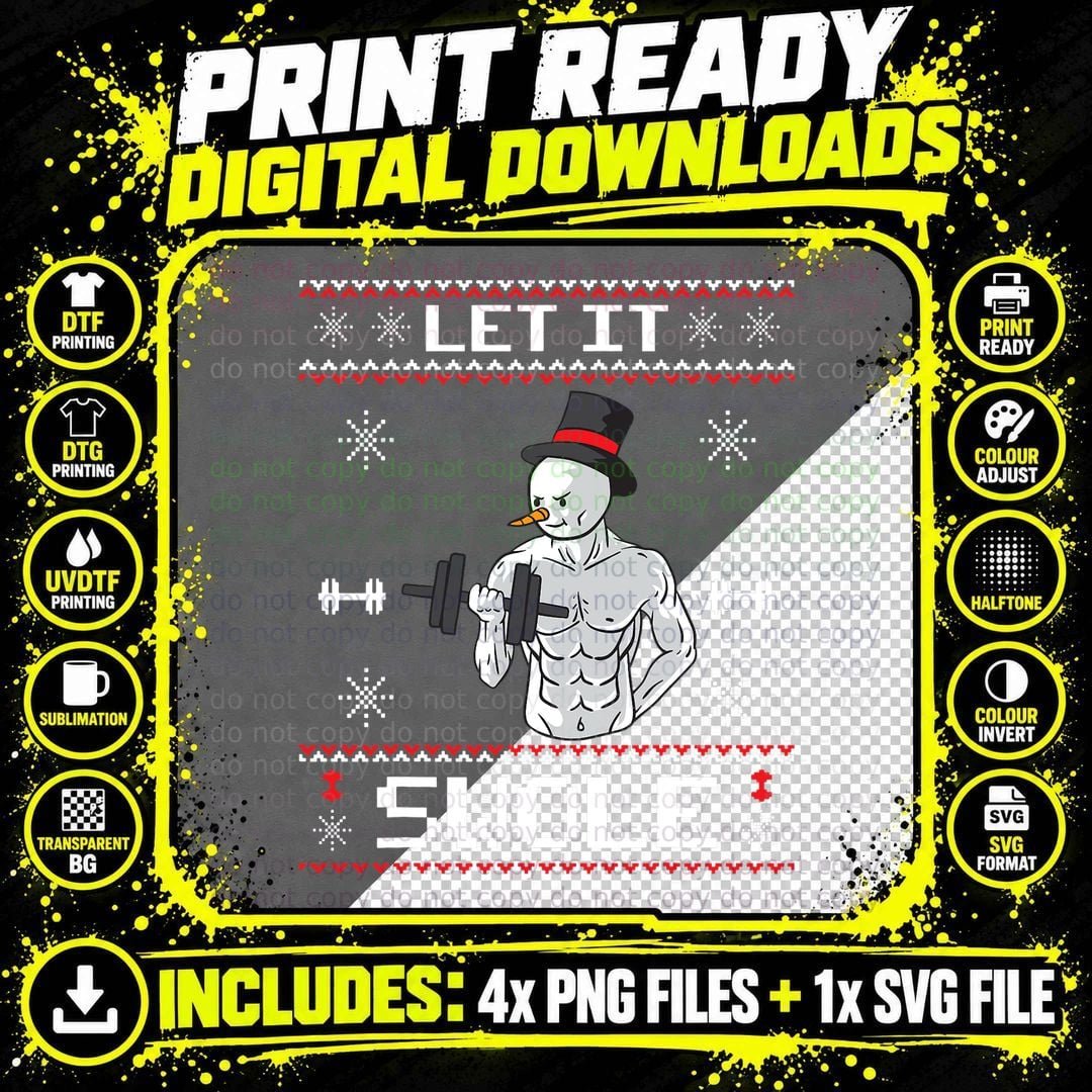 Funny Snowman Workout T-Shirt, Ugly Christmas Sweater Png SVG Digital Bundle