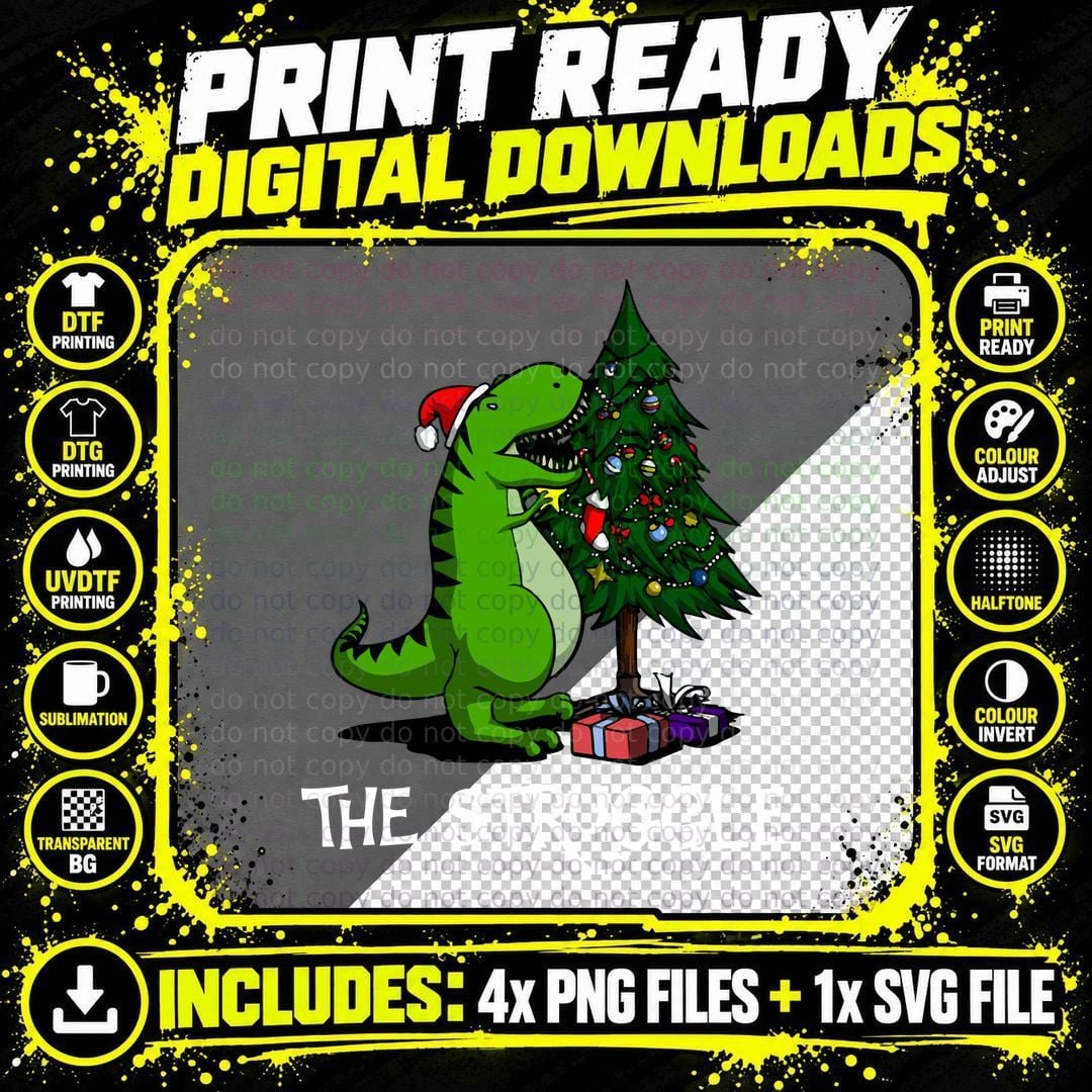 Funny T-Rex Christmas Tree T-Shirt, Holiday Humor Png SVG Digital Bundle