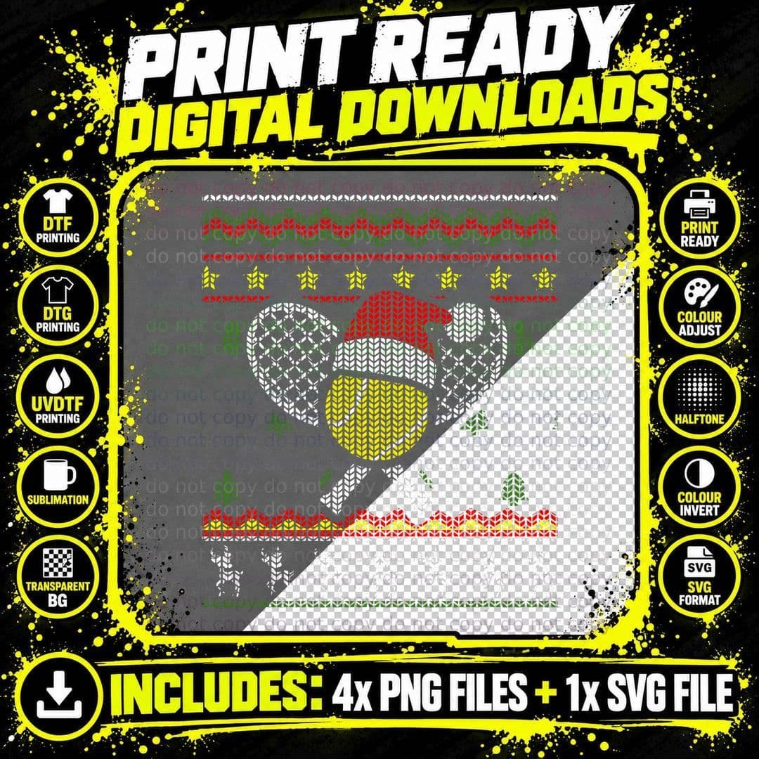Funny US Tennis Ugly Christmas Sweater T-Shirt Png SVG Digital Bundle