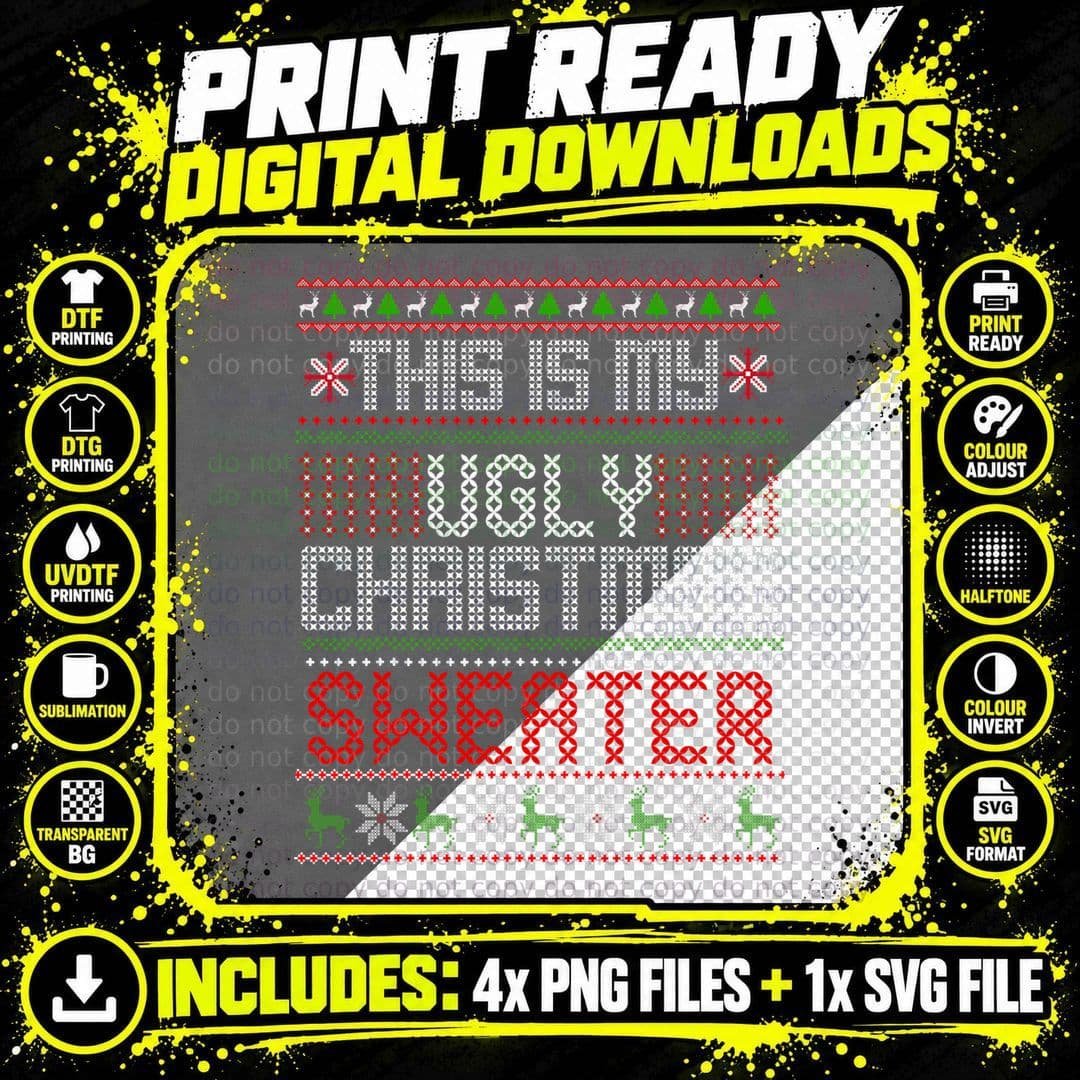 Funny Ugly Christmas Sweater T-Shirt Png SVG Digital Bundle