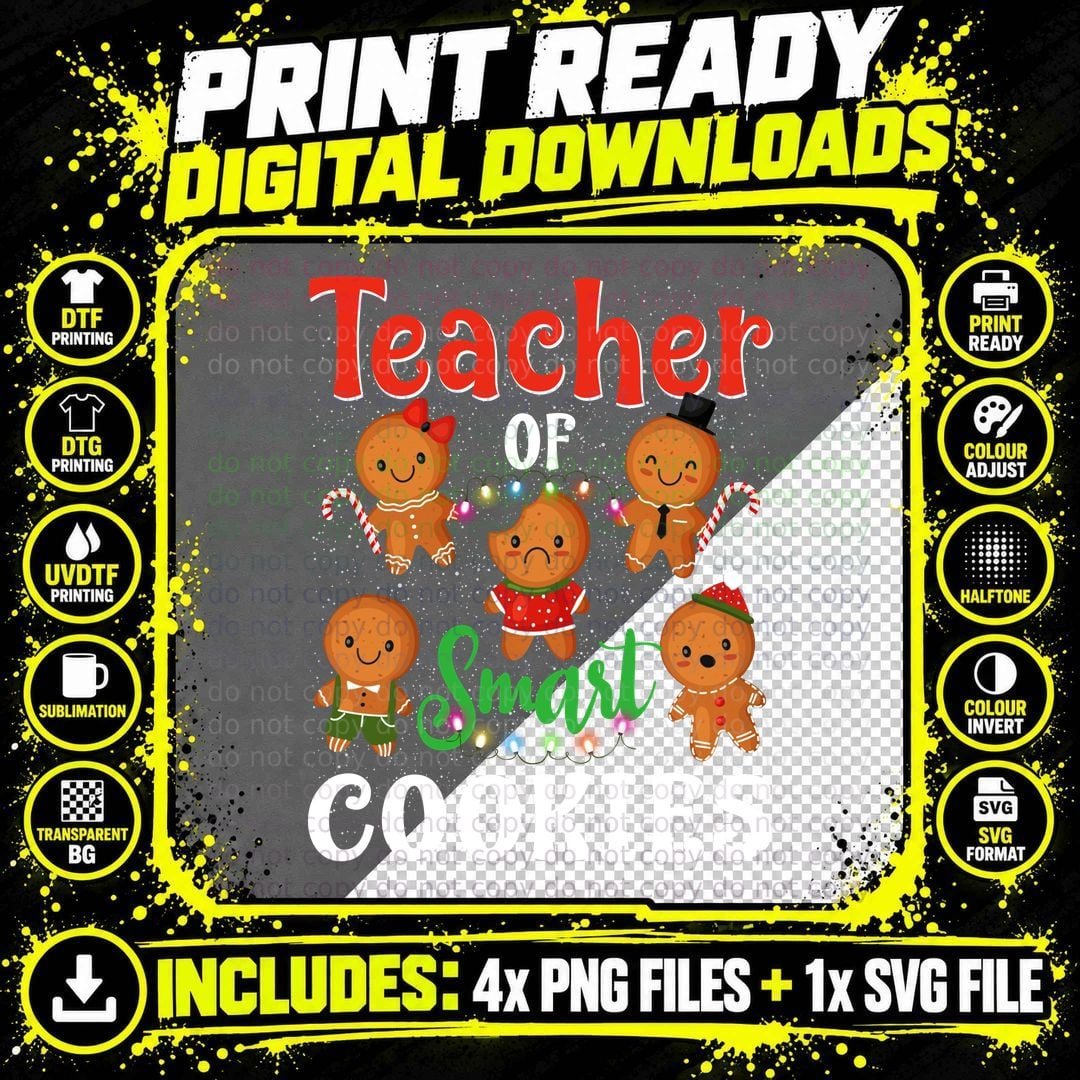 Gingerbread Teacher Smart T-Shirt, Christmas Holiday Png SVG Digital Bundle
