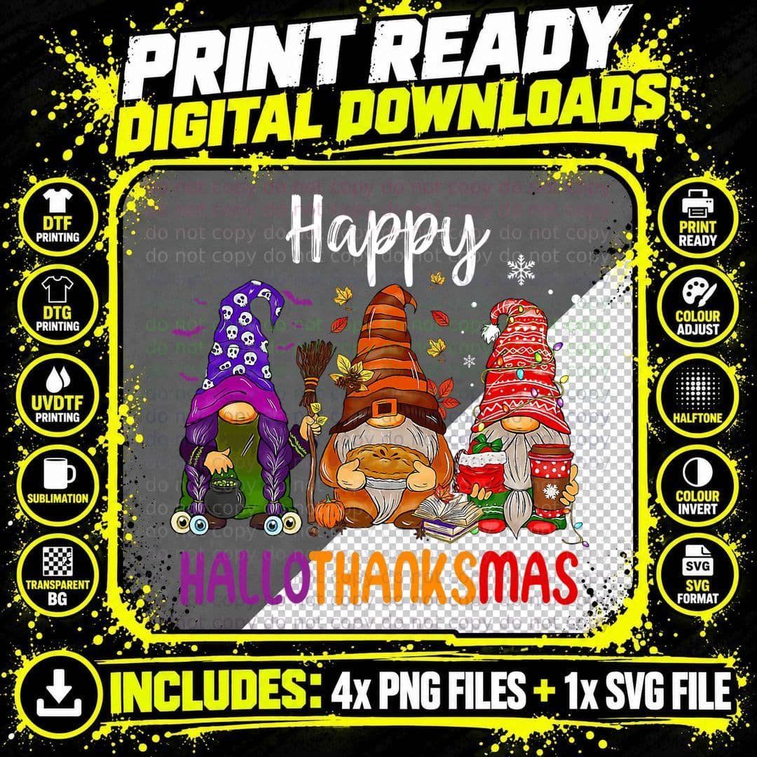 Gnomes Lover Halloween Merry Christmas T-Shirt Png SVG Digital Bundle