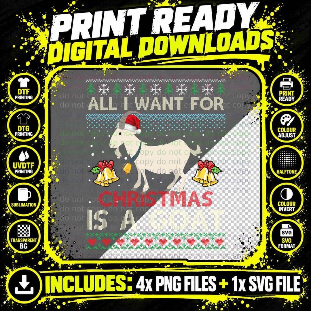 Goat Christmas T-Shirt, Holiday Festive Design Png SVG Digital Bundle