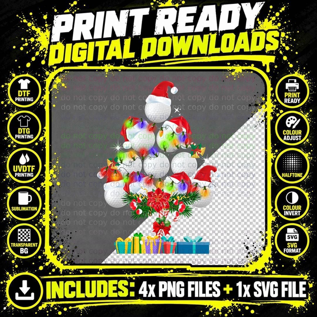 Golf Ball Christmas Tree T-Shirt, Festive Holiday Style Png SVG Digital Bundle