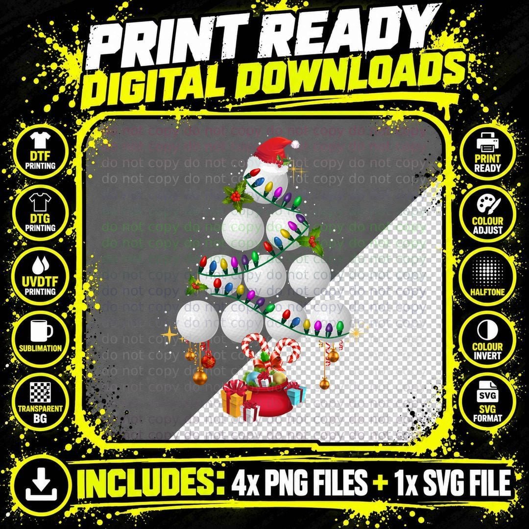 Golf Ball Christmas Tree T-Shirt, Festive Holiday Style Png SVG Digital Bundle