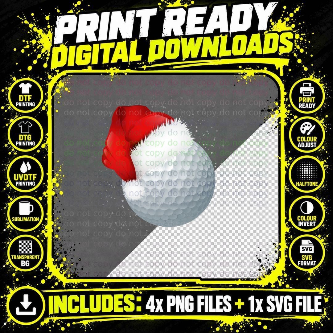 Golf Ball Santa Hat T-Shirt, Christmas Golf Gift Png SVG Digital Bundle