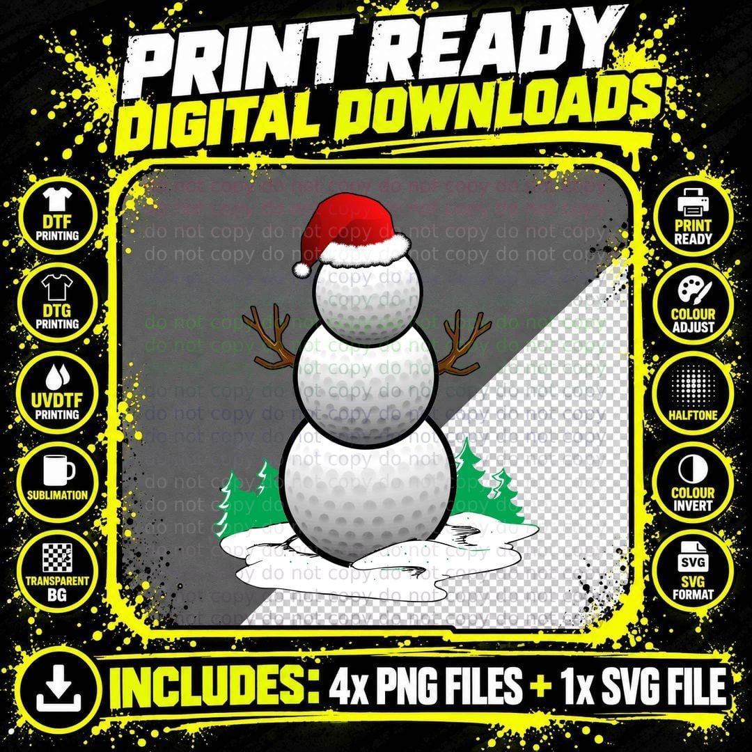 Golf Ball Snowman T-Shirt, Christmas Holiday Print Png SVG Digital Bundle