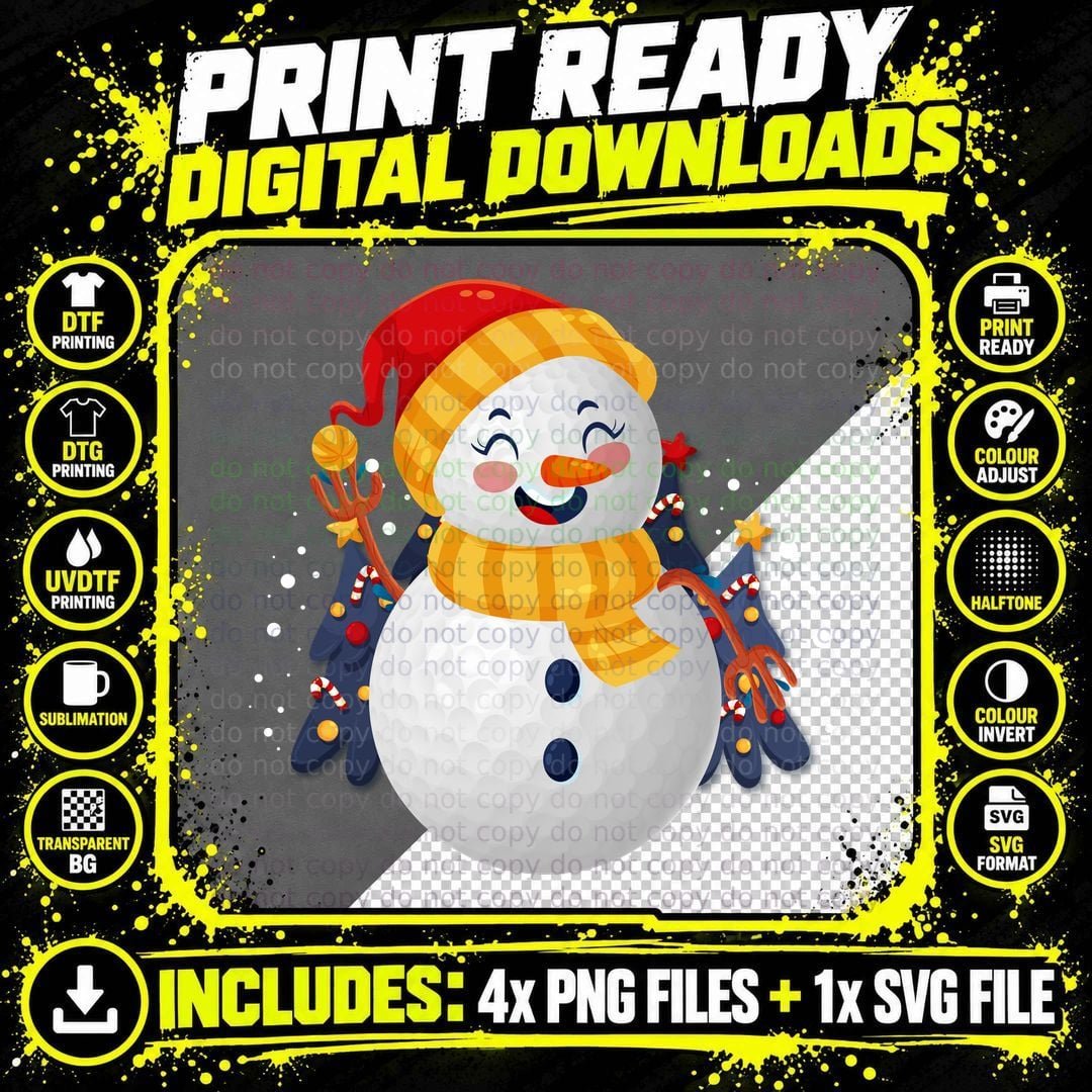 Golf Ball Snowman T-Shirt, Christmas Holiday Style Png SVG Digital Bundle