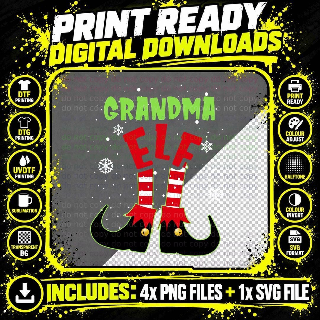Grandma Elf T-Shirt, Christmas Holiday Theme Png SVG Digital Bundle