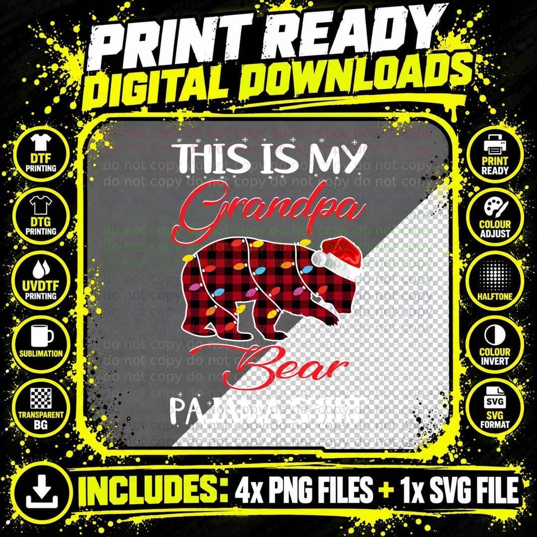 Grandpa Bear T-Shirt, Christmas Plaid Design Png SVG Digital Bundle