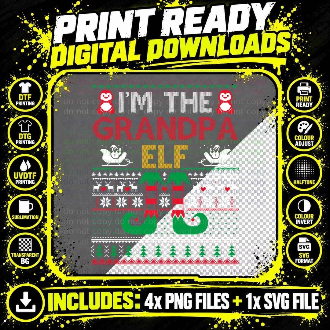 Grandpa Elf T-Shirt, Christmas Holiday Print Png SVG Digital Bundle