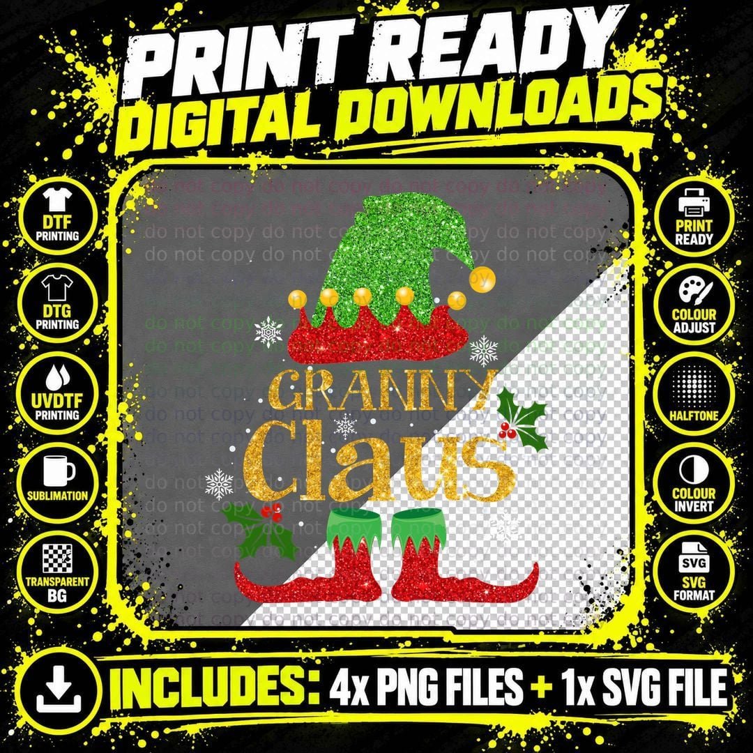 Granny Claus T-Shirt, Christmas Holiday Theme Png SVG Digital Bundle