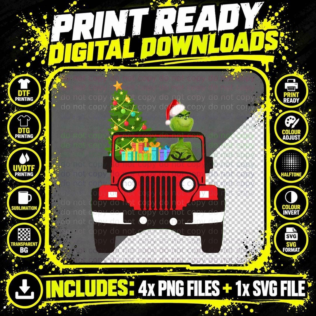 Grinch Christmas Jeep T-Shirt, Holiday Grump Png SVG Digital Bundle
