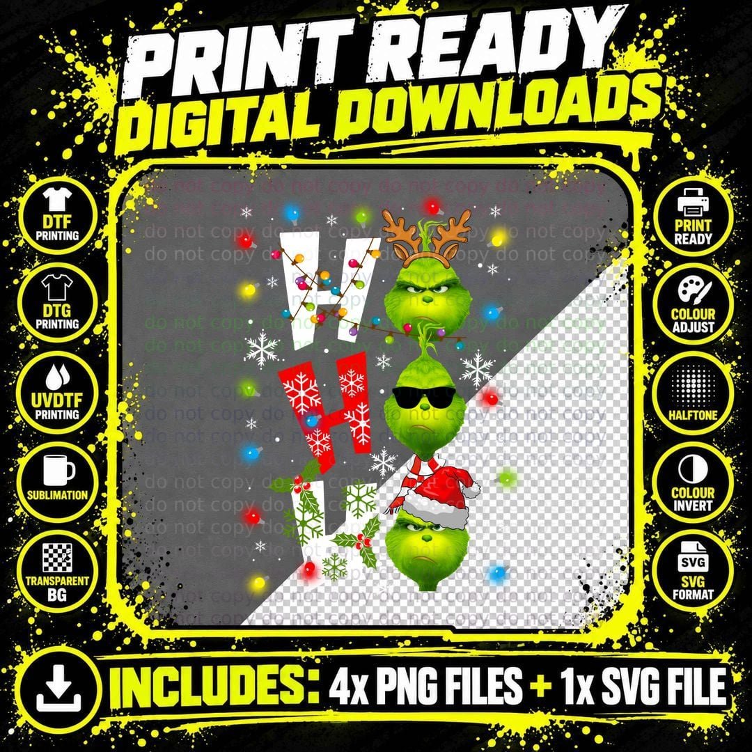 Grinch Christmas T-Shirt, Holiday Grumpy Green Png SVG Digital Bundle
