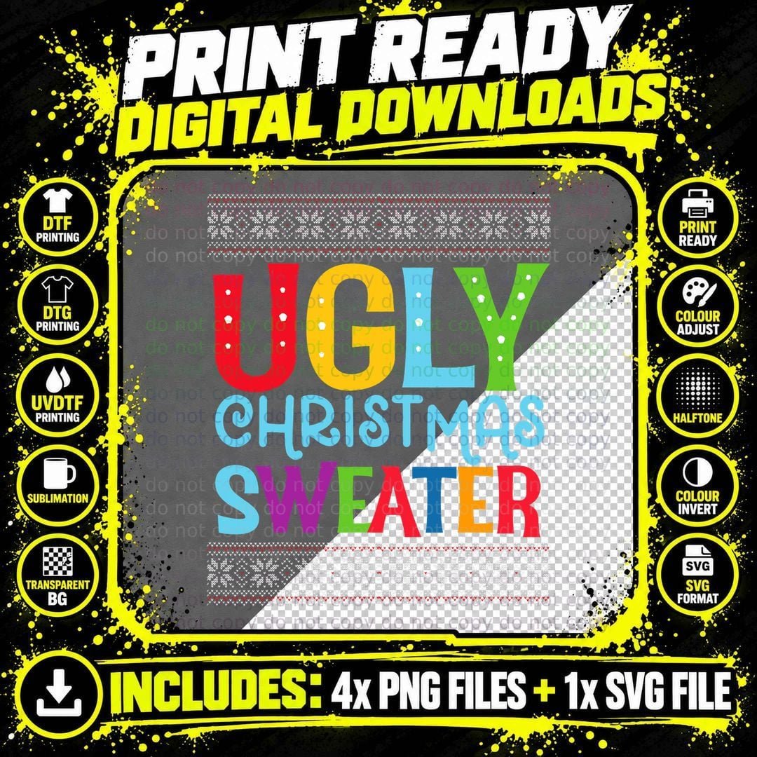 Groovy Ugly Christmas Sweater T-Shirt Png SVG Digital Bundle