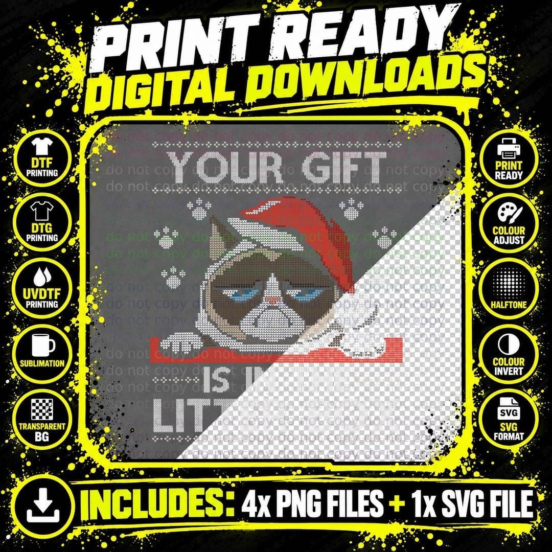 Grumpy Cat Christmas T-Shirt, Festive Holiday Design Png SVG Digital Bundle