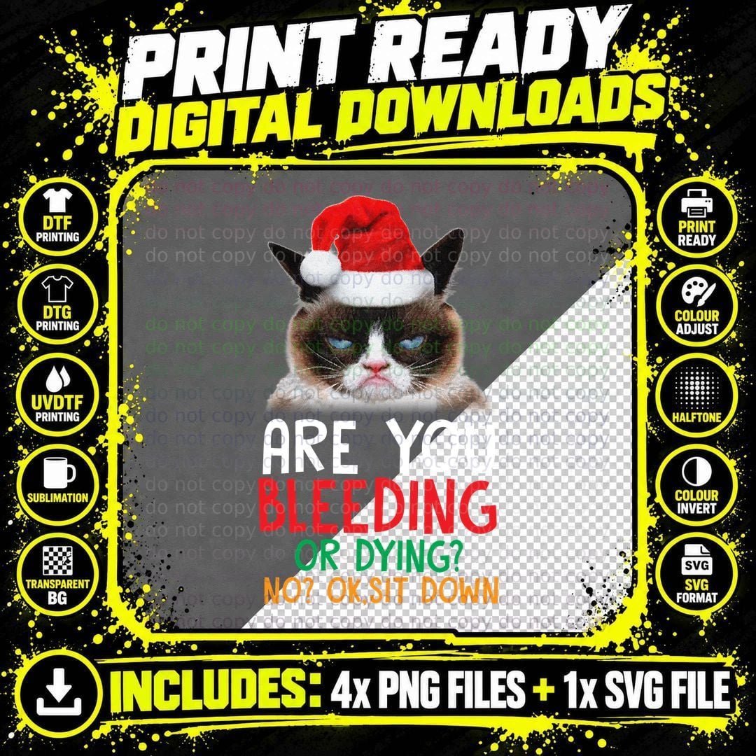 Grumpy Cat Christmas T-Shirt, Funny Sarcasm Png SVG Digital Bundle