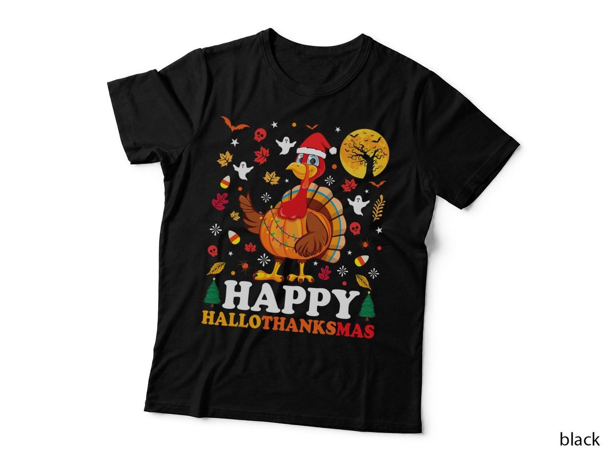 Hallothanksmas Turkey T-Shirt, Funny Halloween Christmas, Holiday Humor