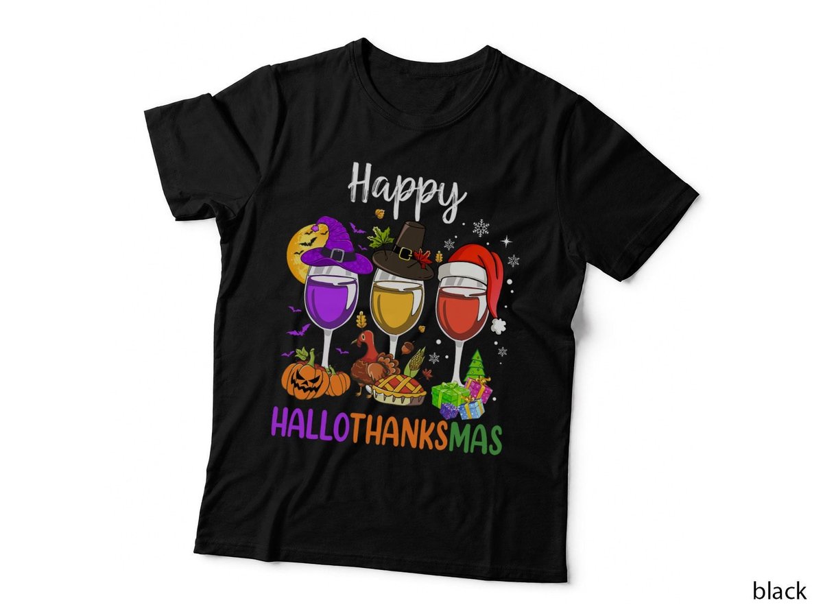 Hallothanksmas Wine T-Shirt, Holiday Party, Festive Celebration