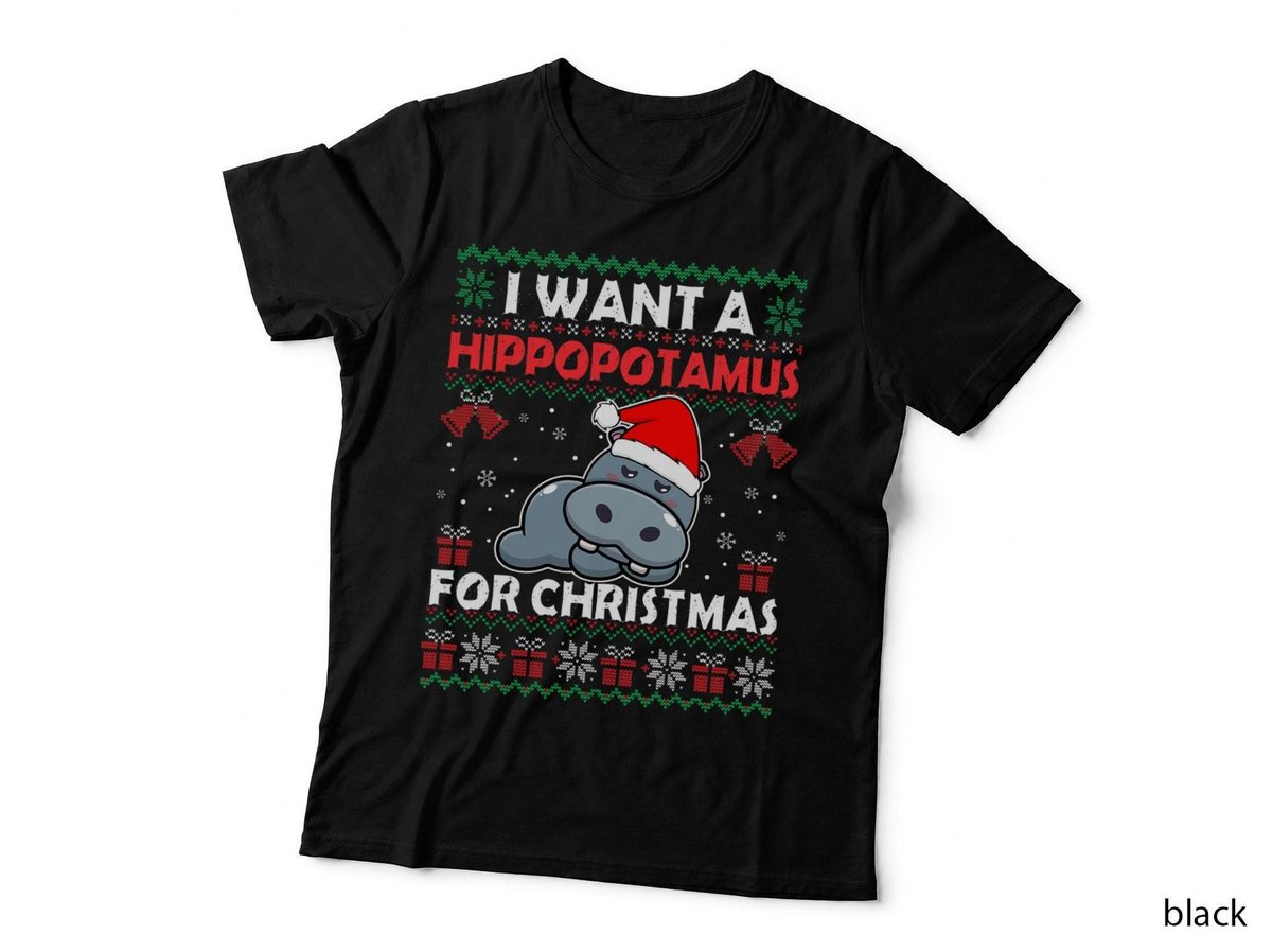 Hippopotamus Ugly Christmas Sweater T-Shirt, Festive Animal Print